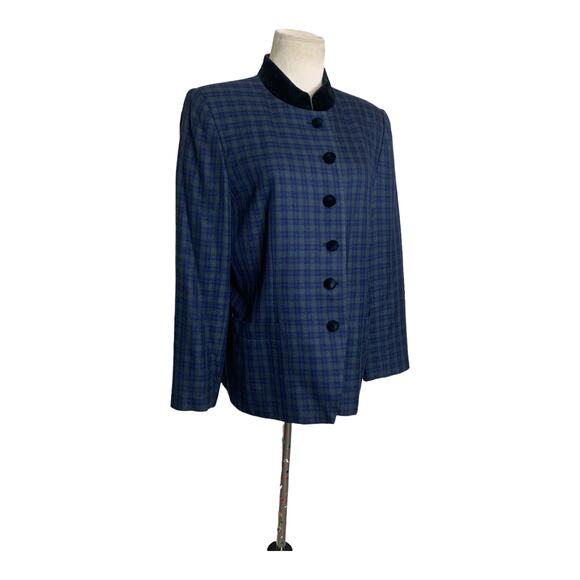 Kim Rogers vintage blue green plaid six button blazer size 10P - Picture 9 of 10